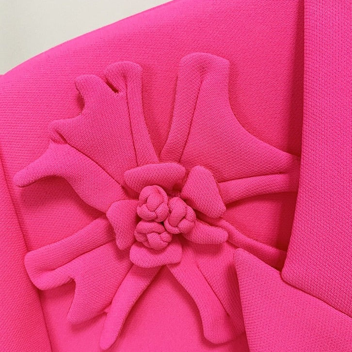 Women's Double-Breasted Blazer and Wide-Leg Pants Dressy Set | 3D Flower Appliques