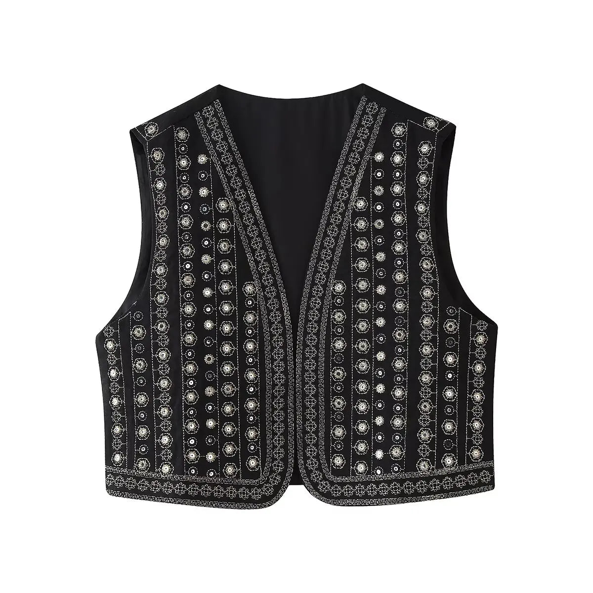 Women's Boho Vest with Sequin Pattern and Open Front