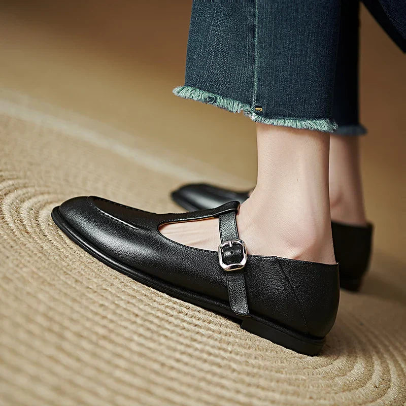 Petra | Women's T-Strap Mary Jane Flats Round Toe Low Heel Pumps