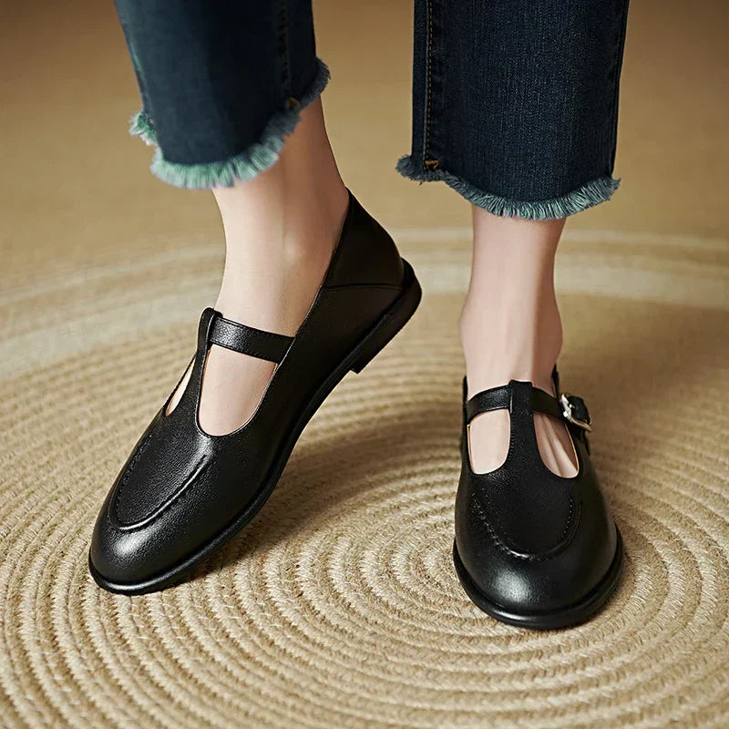 Petra | Women's T-Strap Mary Jane Flats Round Toe Low Heel Pumps