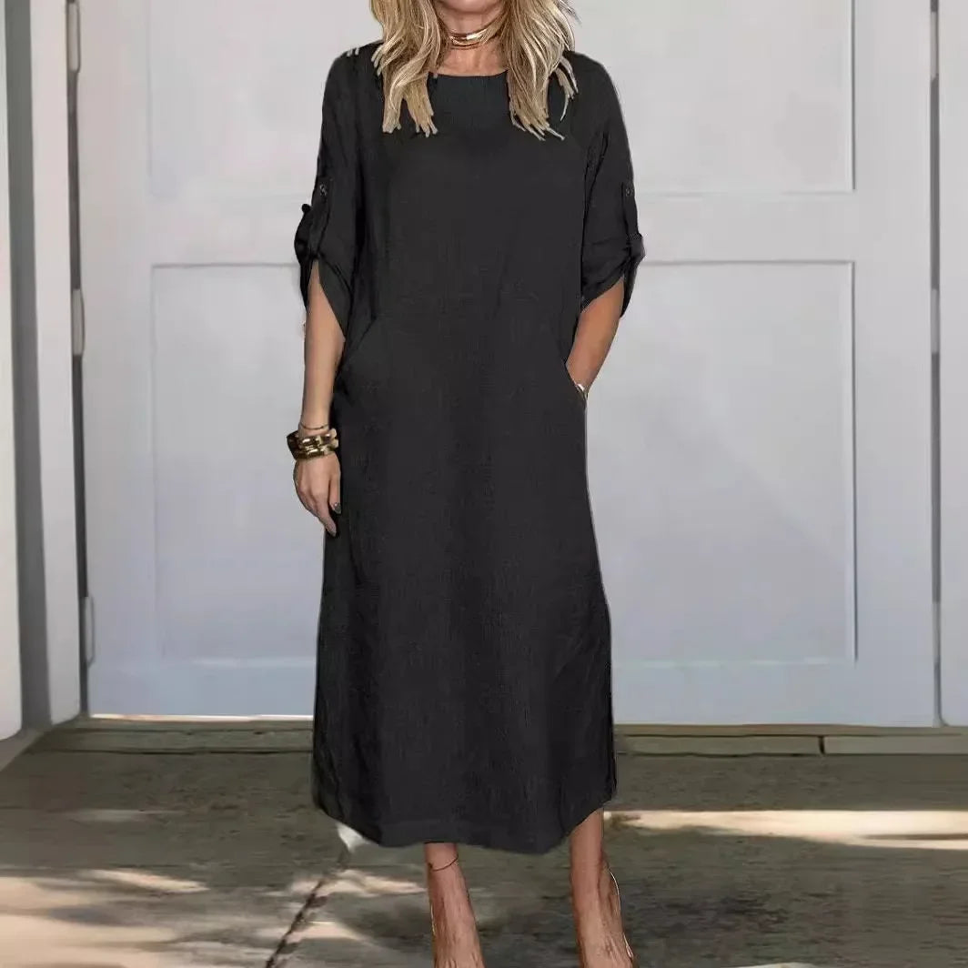 Women's A-Line Evening Dress with Loose Fit and Draped Design