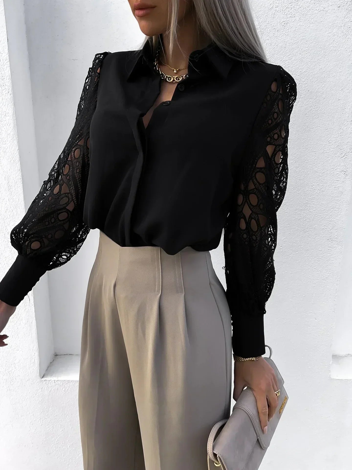 Women's Blouse with Exquisite Sleeves and Versatile Design