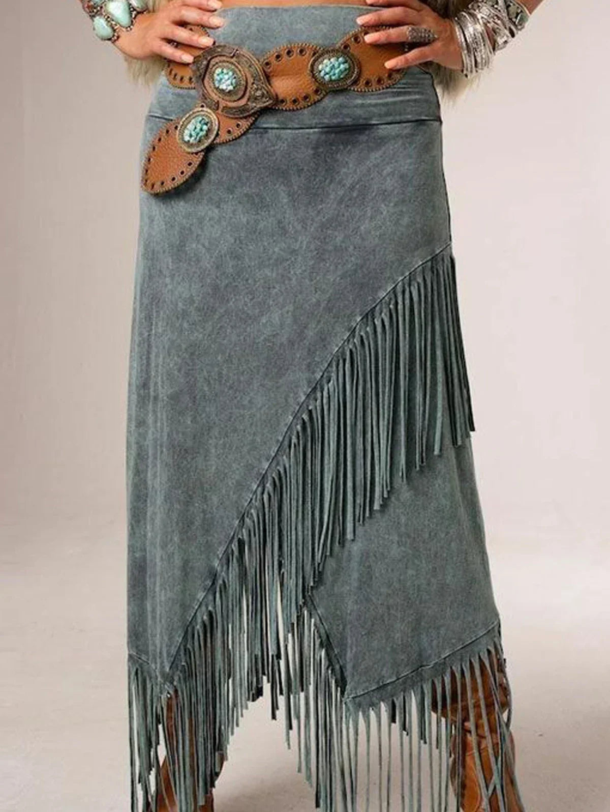 Women's A-Line Maxi Skirt with Fringe Detail and Flowing Design