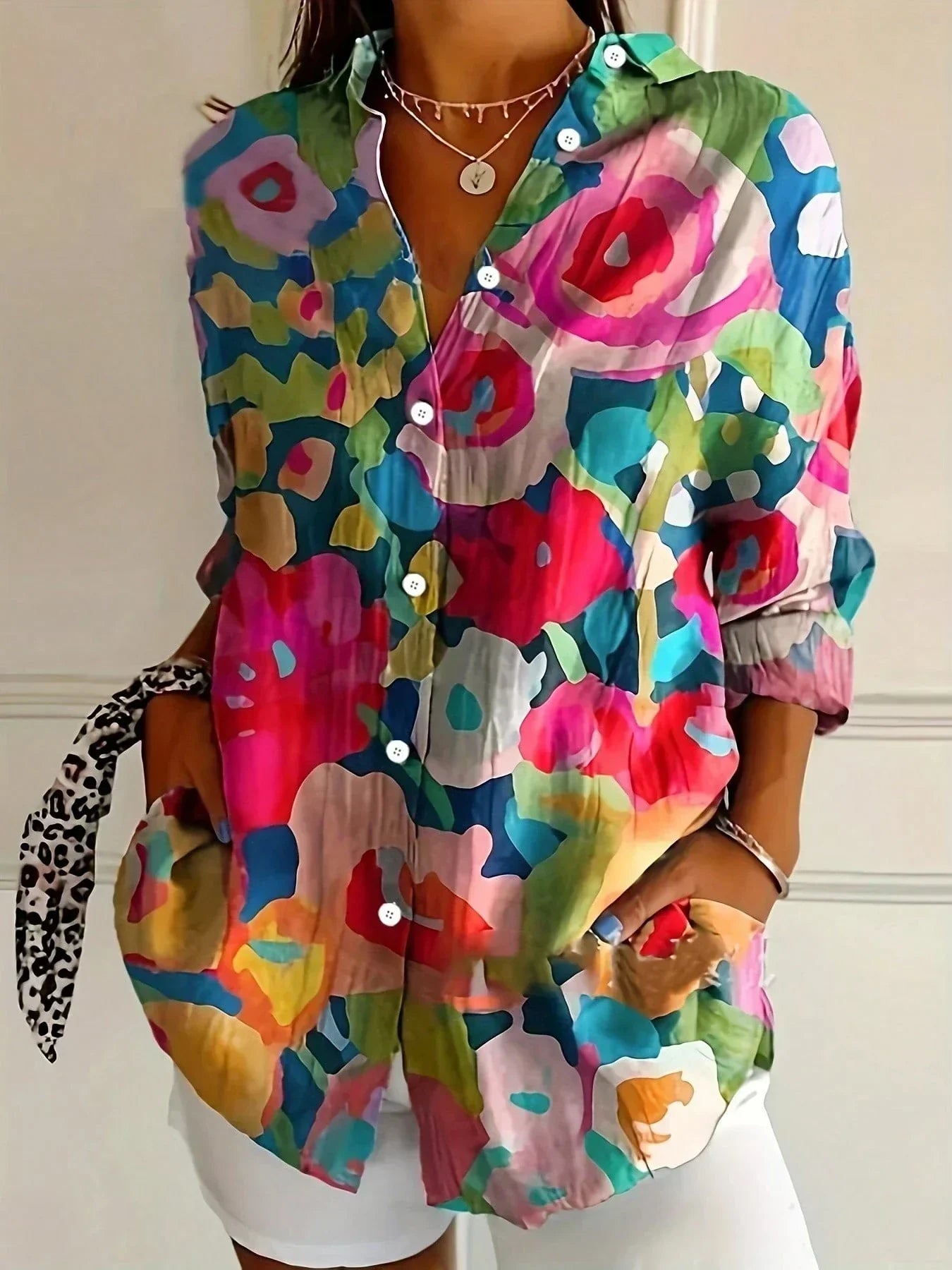 Women's Blouse with Playful Print and Lightweight Fabric