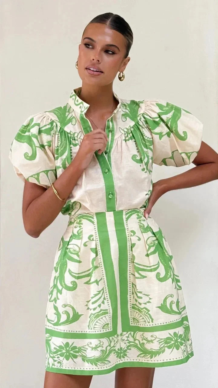 Women's Puff Sleeve Mini Dress with Floral Print and Relaxed Fit