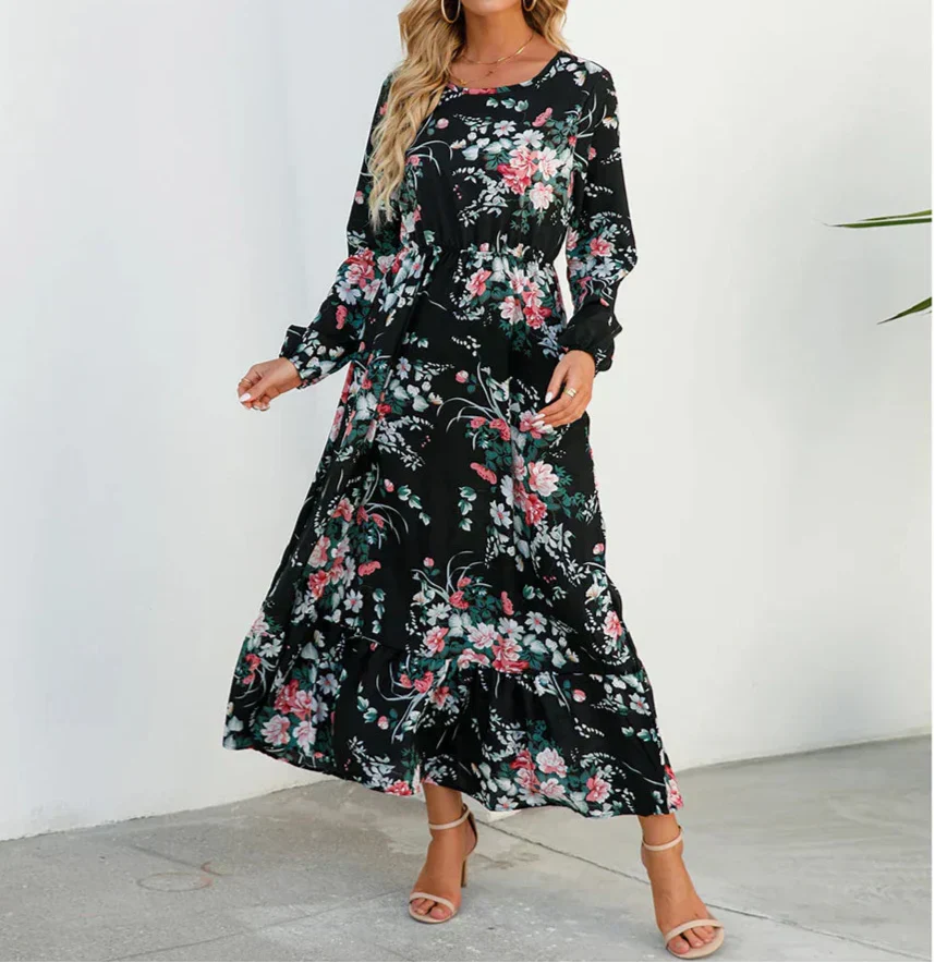 Women's Maxi Dress with Flowy Design and Adjustable Straps