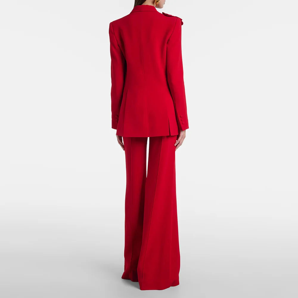 Women's Shawl Lapel Single-Button Blazer and Flared Pants Set | Two-Piece