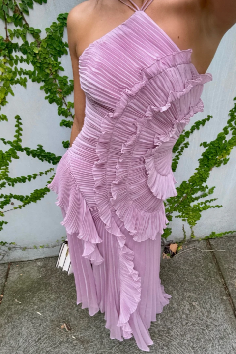 Women's Halter Dress with Adjustable Neckline and Flowing Skirt
