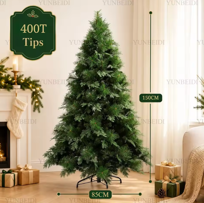 Full Lush Artificial Christmas Tree – PET/PVC Hybrid, Layered Branches