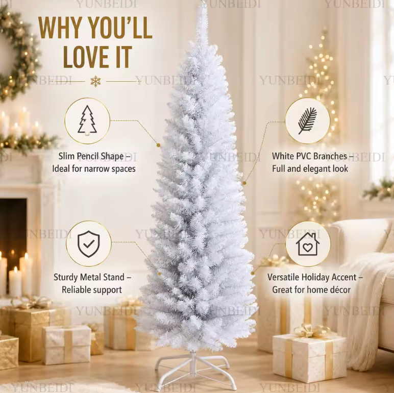 Slim White Christmas Tree – Space-Saving Pencil Design