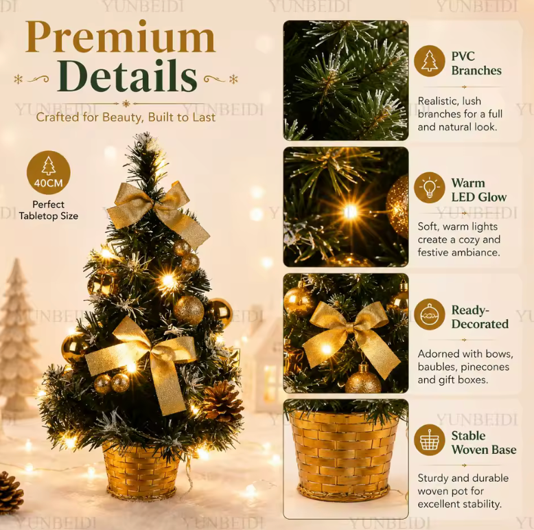 Small Pre-Lit Christmas Tree – Perfect Desktop Gift for the Holidays