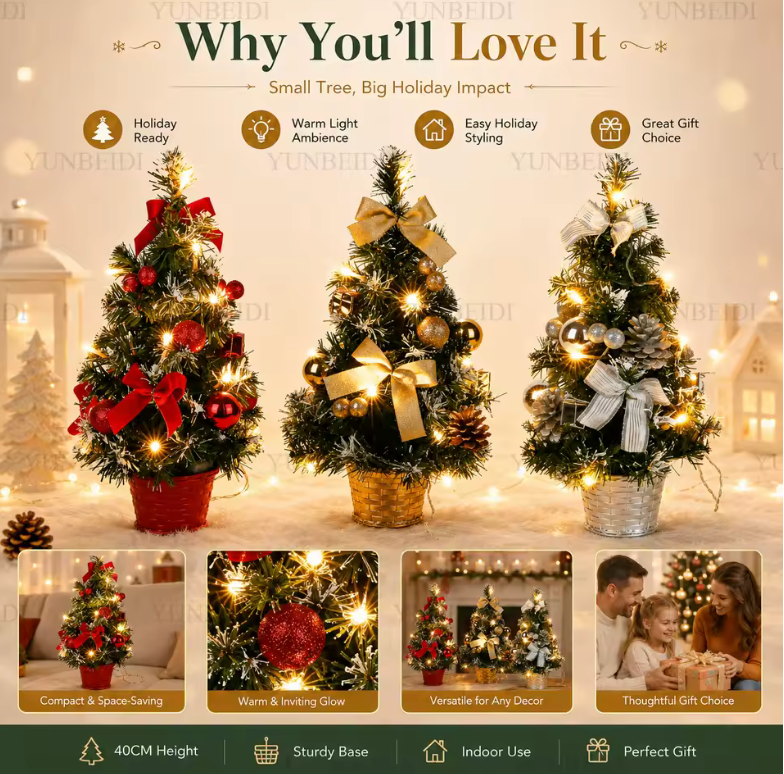 Small Pre-Lit Christmas Tree – Perfect Desktop Gift for the Holidays