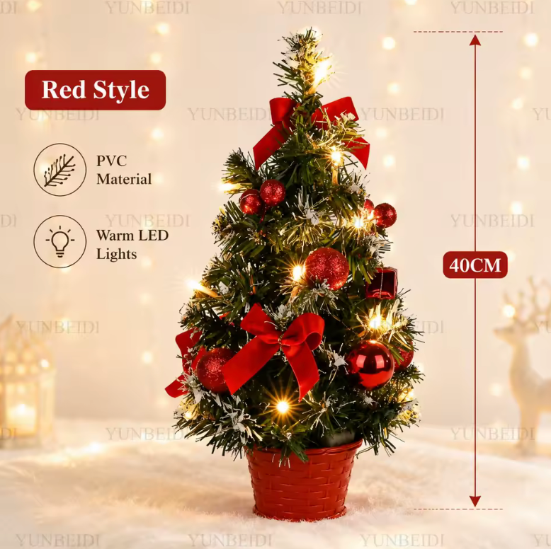 Mini Artificial Christmas Tree – Pre-Lit LED, 40cm Desktop Décor