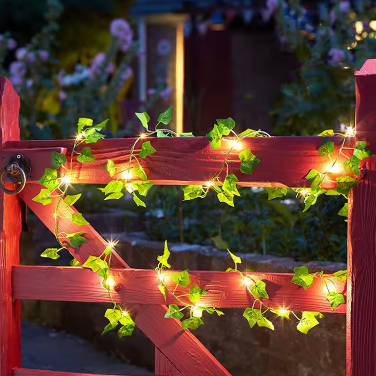 Battery-Powered Vine Fairy Lights – Green Leaf Garland with Warm LED Glow