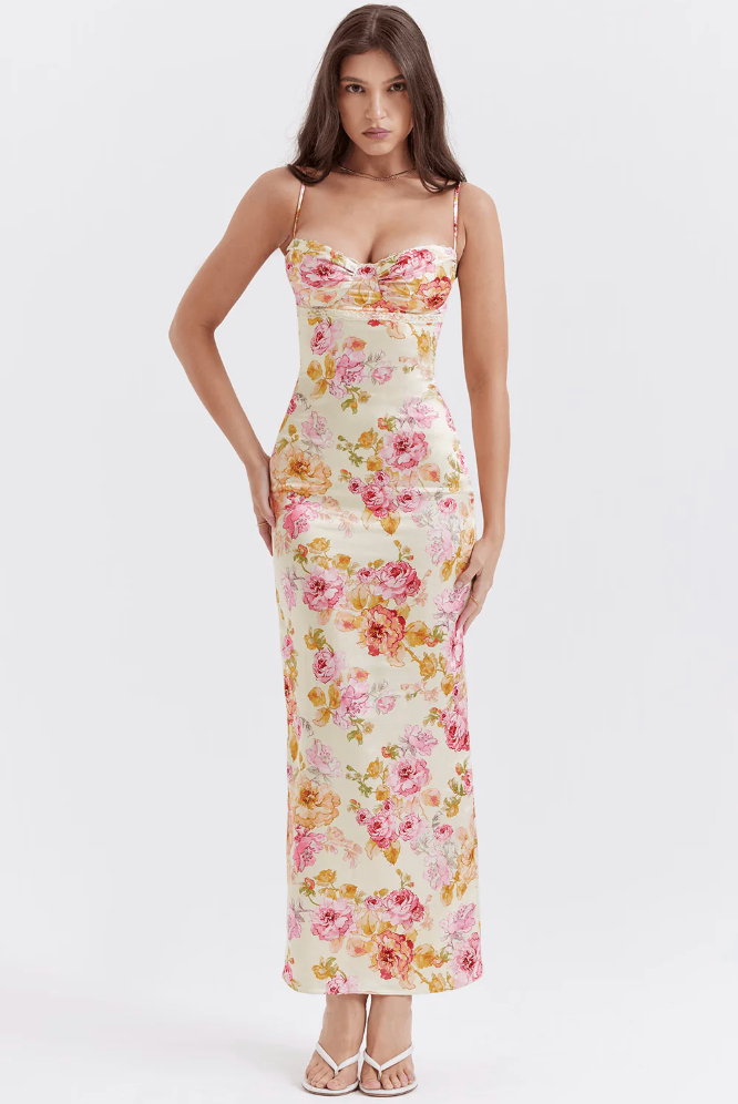 Women's Floral Spaghetti Strap Dress with Adjustable Straps and Flowing Skirt