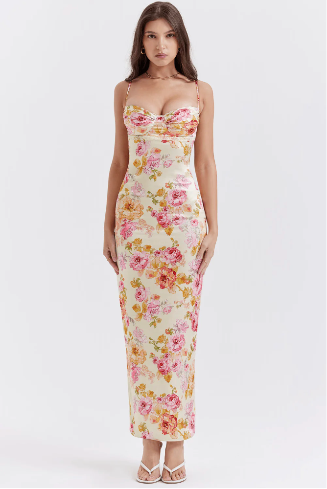 Women's Floral Spaghetti Strap Dress with Adjustable Straps and Flowing Skirt