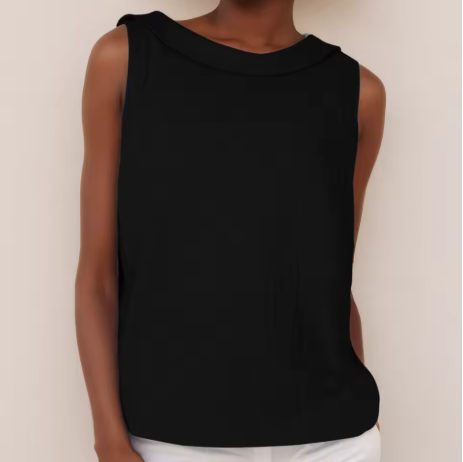 Women's Sleeveless Roll Collar Top with Button Detail and Breathable Fabric