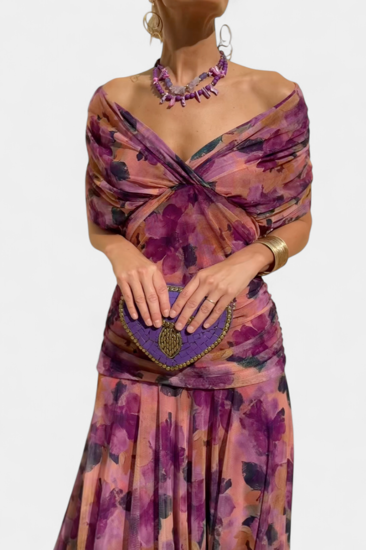 Women’s Floral Pattern Dress with V-Neck | Maxi