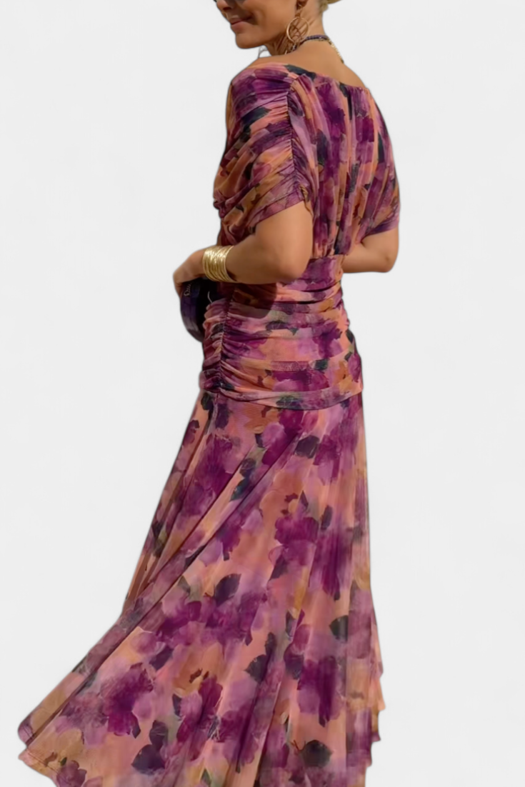 Women’s Floral Pattern Dress with V-Neck | Maxi