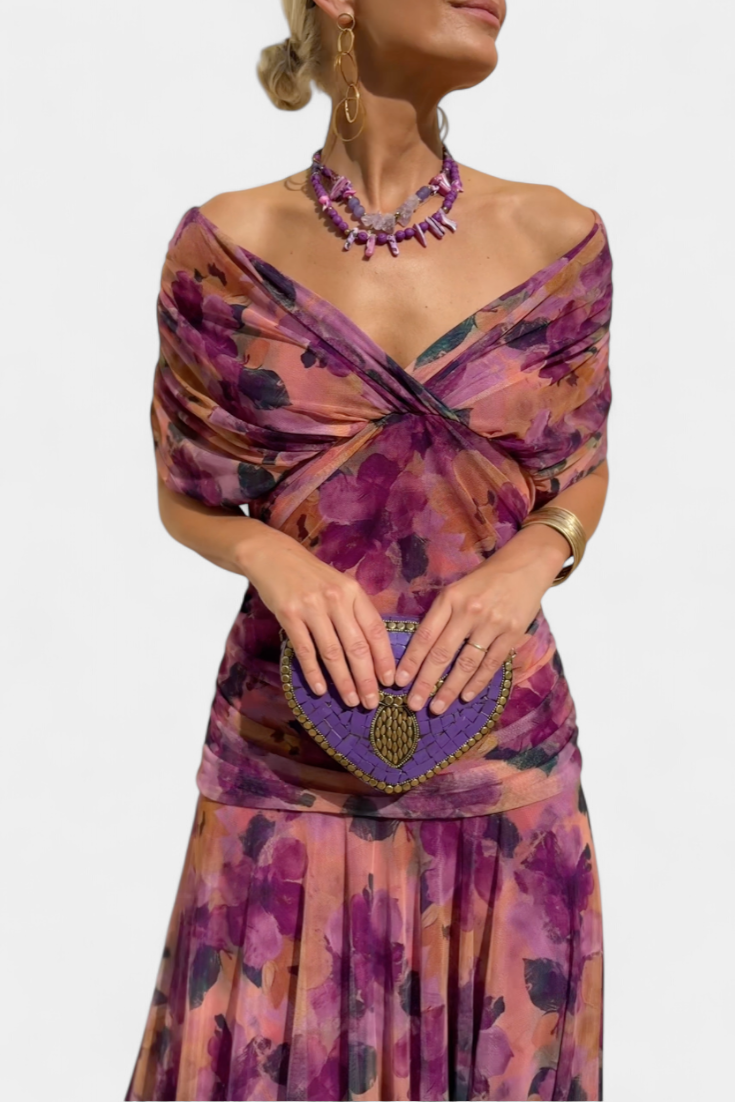 Women’s Floral Pattern Dress with V-Neck | Maxi