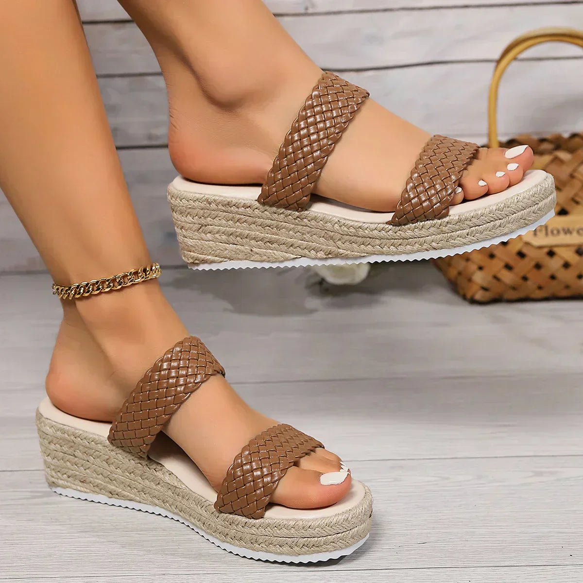 Elle | Women's Woven Platform Flat Sandals