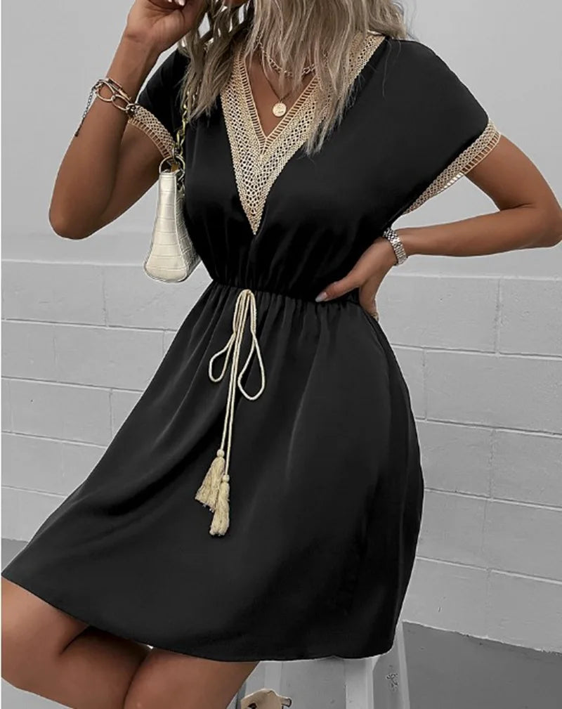 Women's Casual Boho Dress with V Neck and Flowy Design