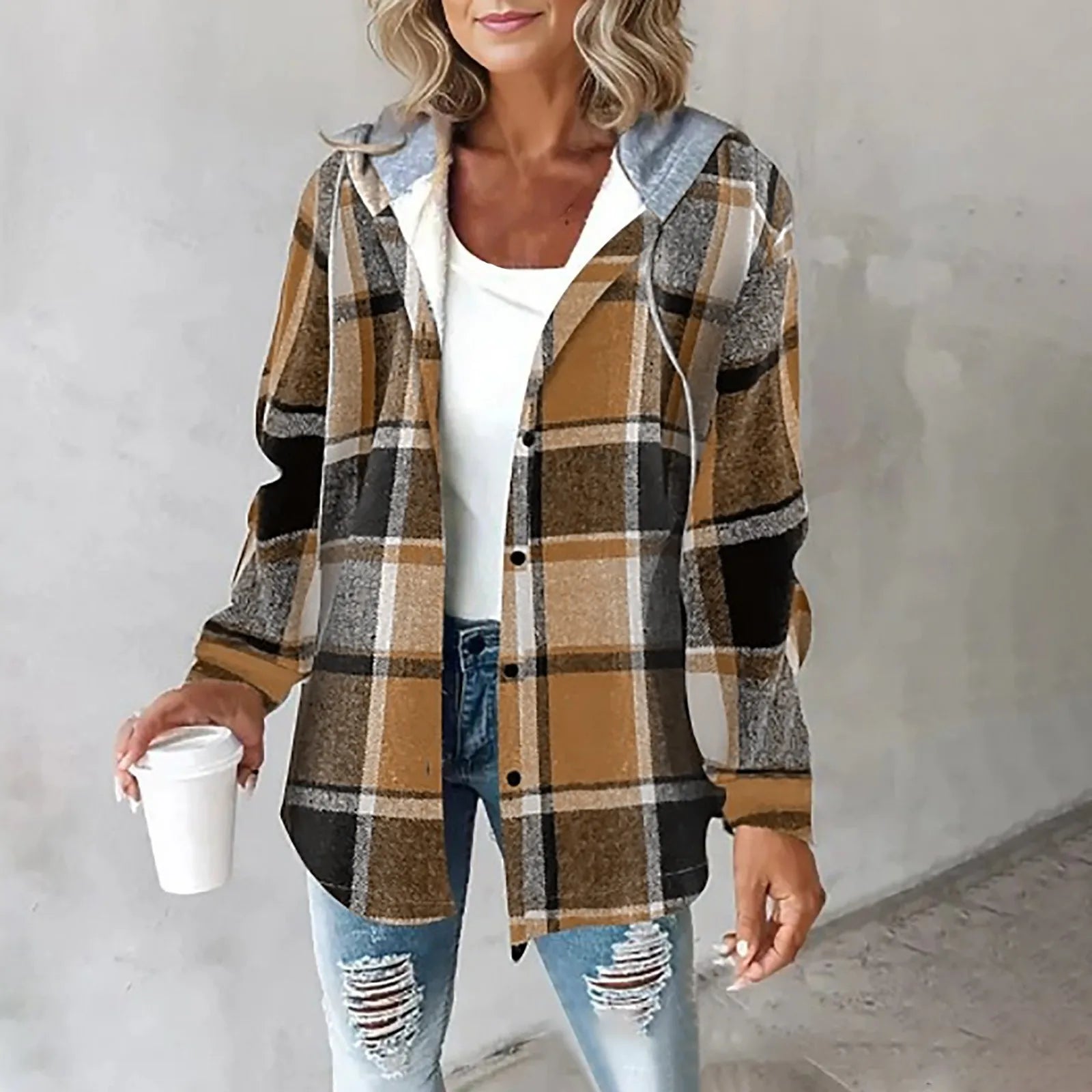 Women's Checkered Lined Cardigan with Soft Fabric and Cozy Fit