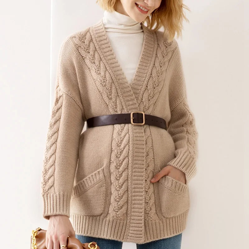 Women's Knit Cardigan with Open Front and Long Sleeves