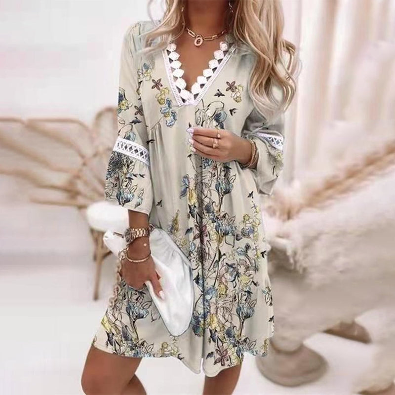 Women's Boho Printed Mini Dress with Loose Fit and Evening Style