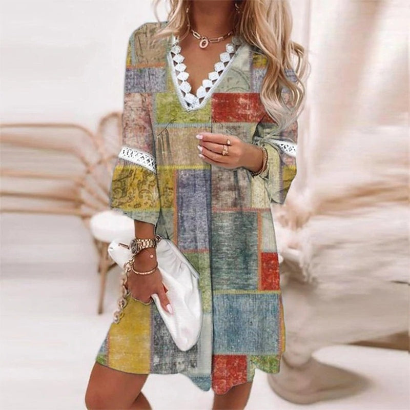 Women's Boho Printed Mini Dress with Loose Fit and Evening Style
