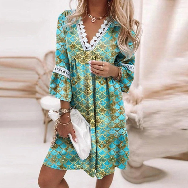 Women's Boho Printed Mini Dress with Loose Fit and Evening Style