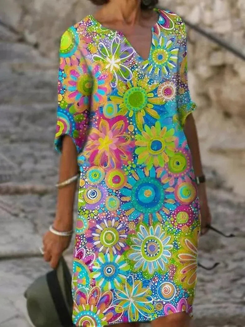 Women's Flowy Dress with Floral Print and Sleeveless Design
