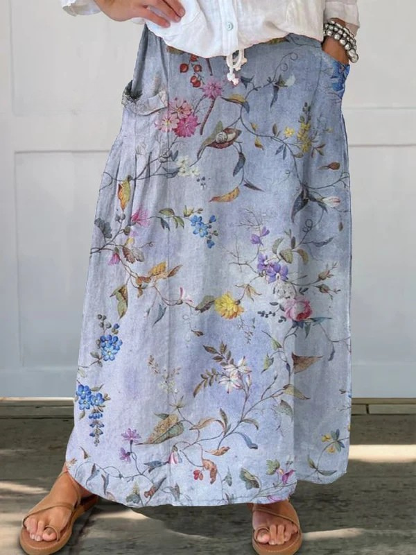 Women's Vintage Print Skirt with Pocket Design and Classic Style