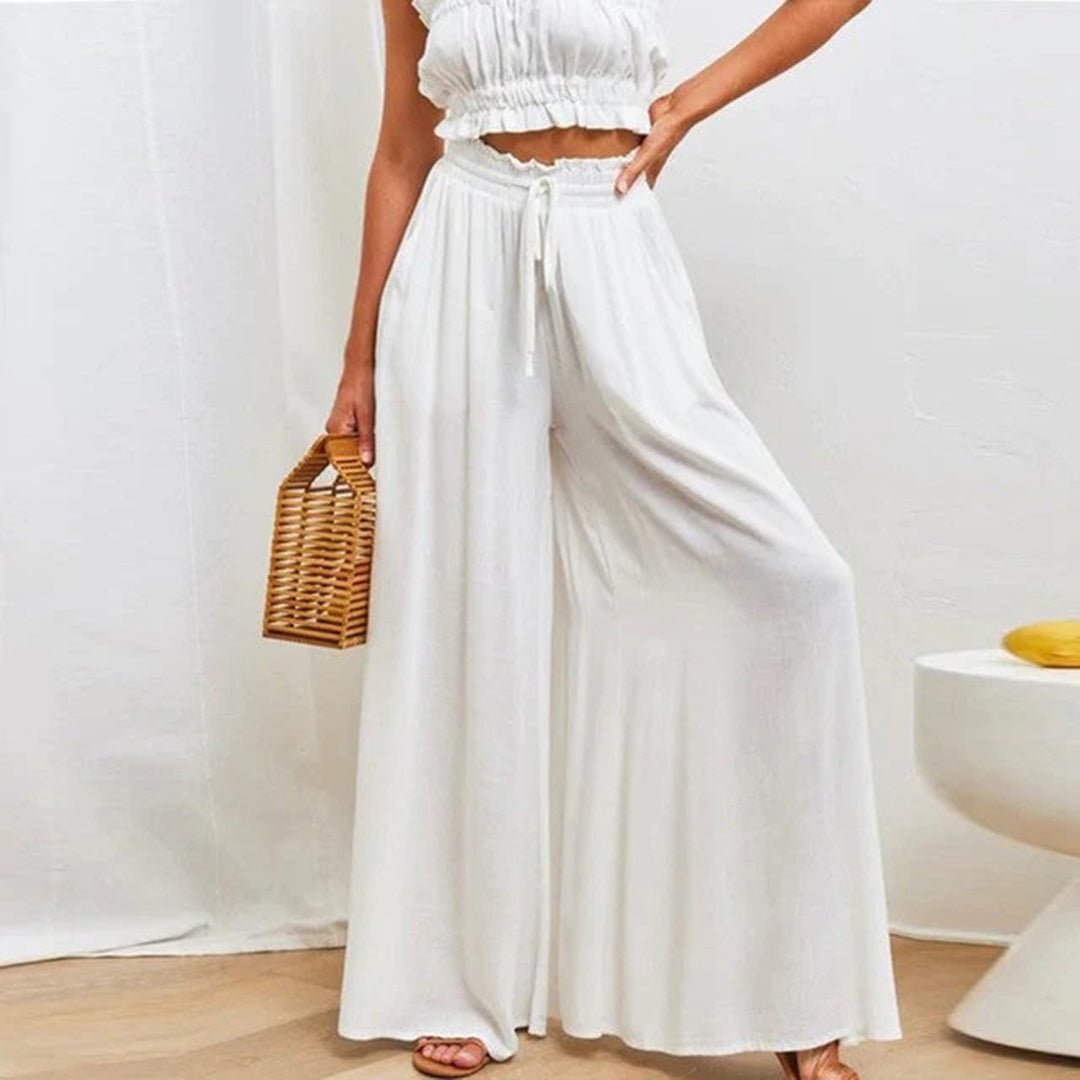 Women's High Waist Wide Leg Trousers with Smocked Waist and Relaxed Fit