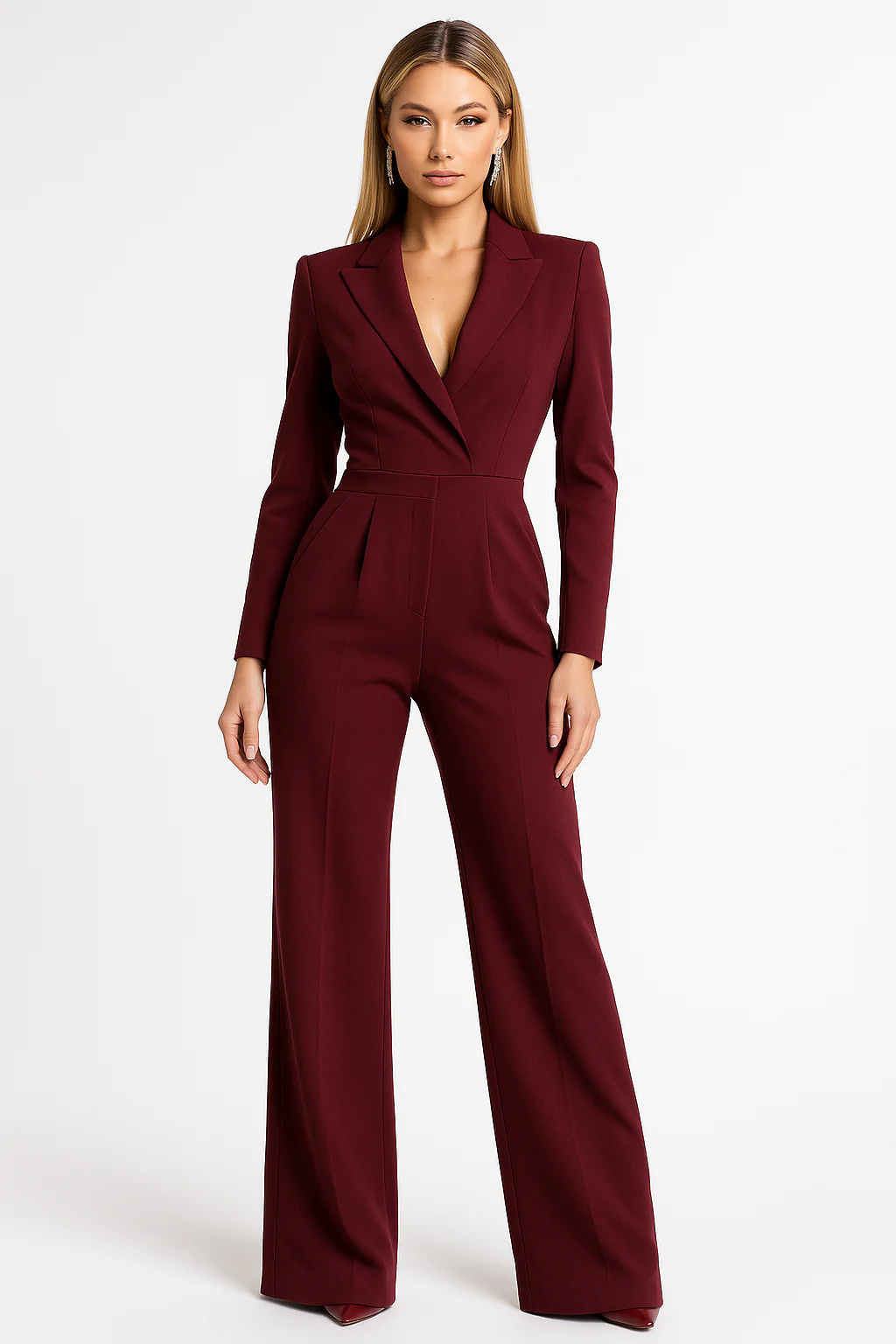 Women’s V-Neck Long Sleeve Jumpsuit | Wide Leg
