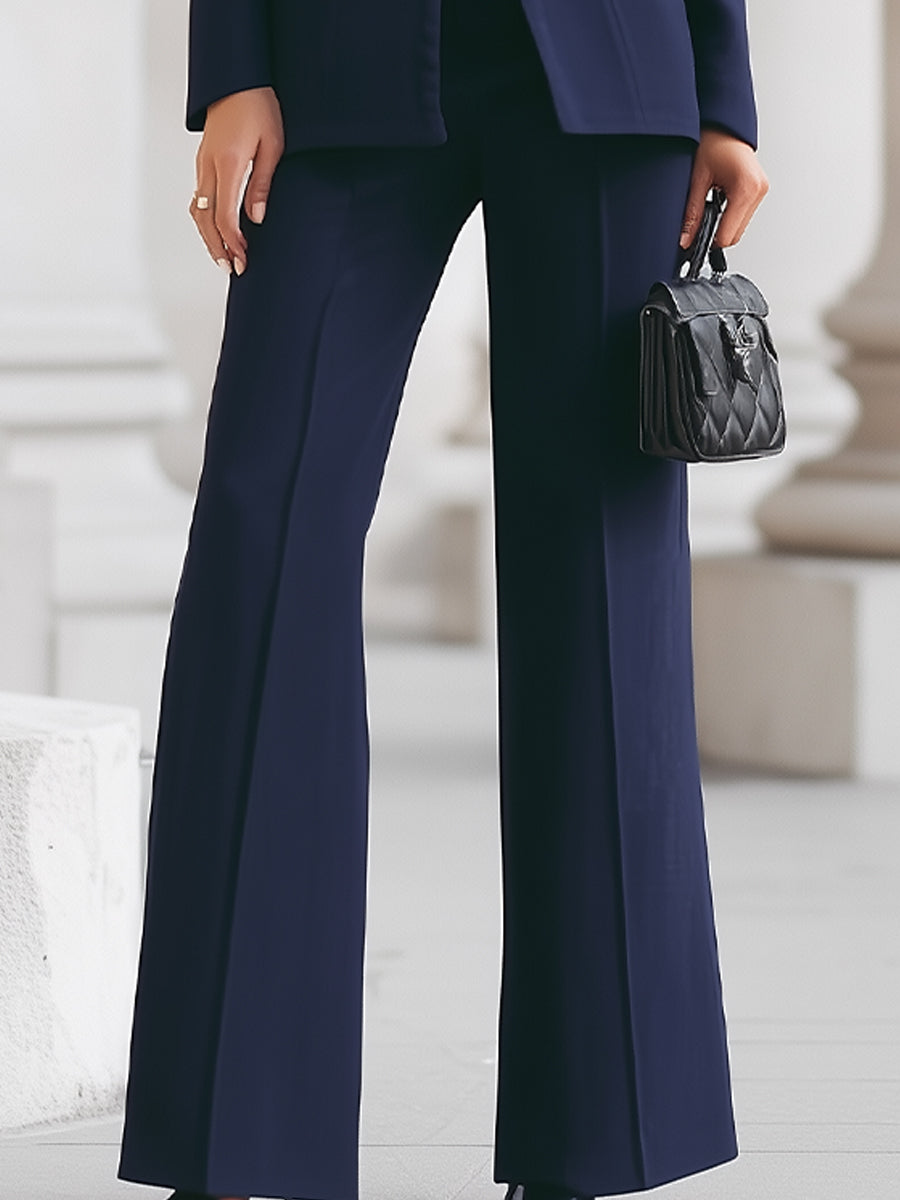 Women's Stand Collar Single-Button Blazer and Flared Pants Set | Two-Piece