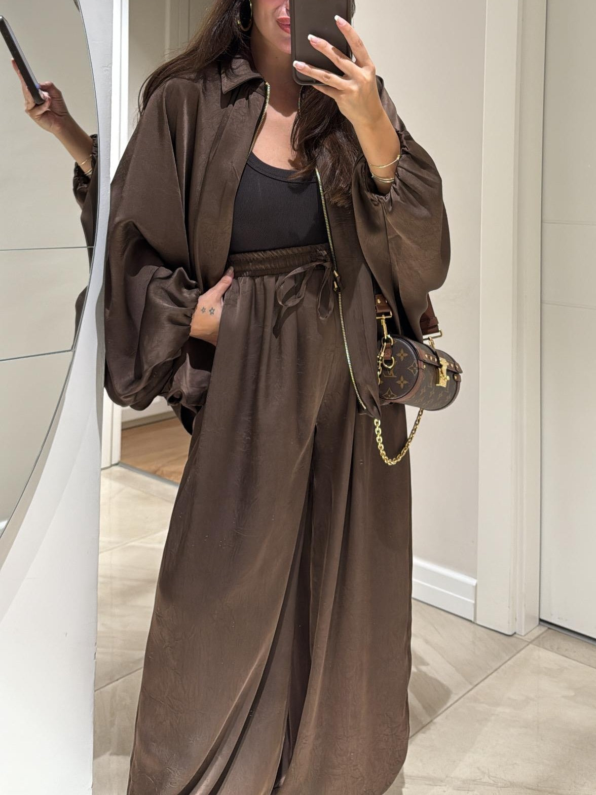 Women's Casual Two-Piece Suit with Jacket and Drawstring Trousers