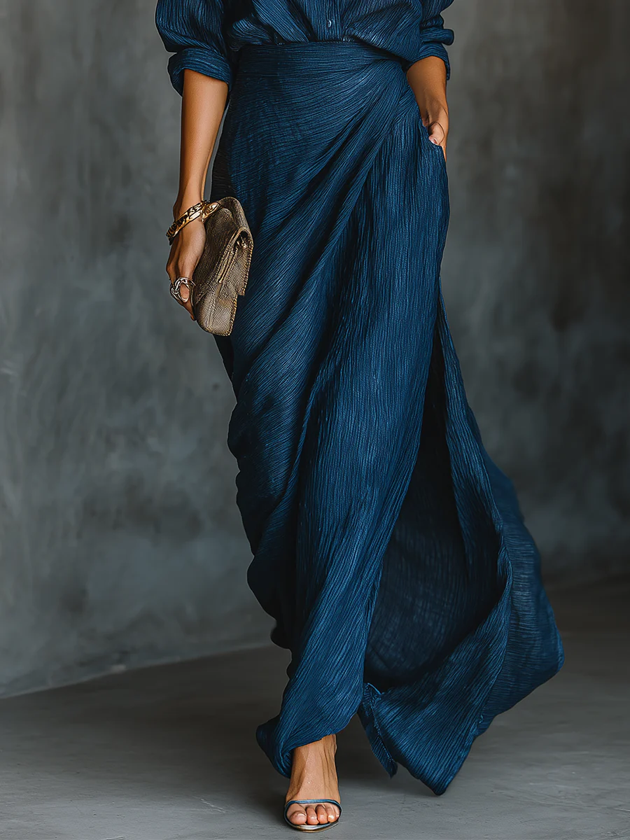 Women's Shirt and Long Skirt Set with Classic Design and Versatile Style
