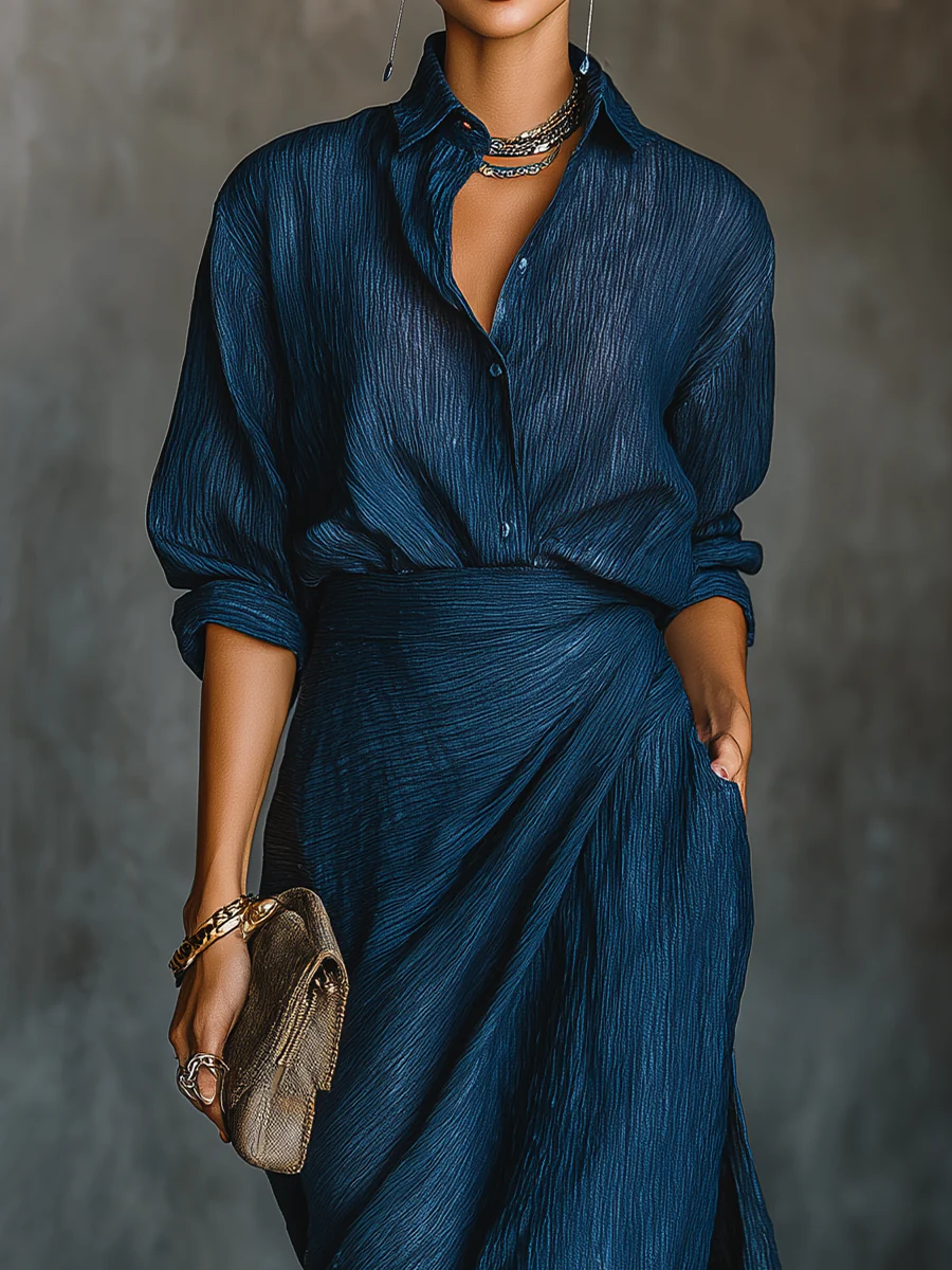 Women's Shirt and Long Skirt Set with Classic Design and Versatile Style