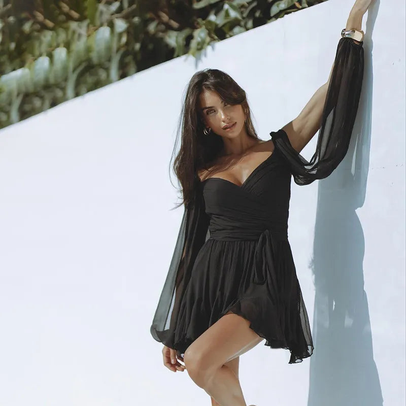 Women’s Deep V-Neck Long Sleeve Dress | Mini