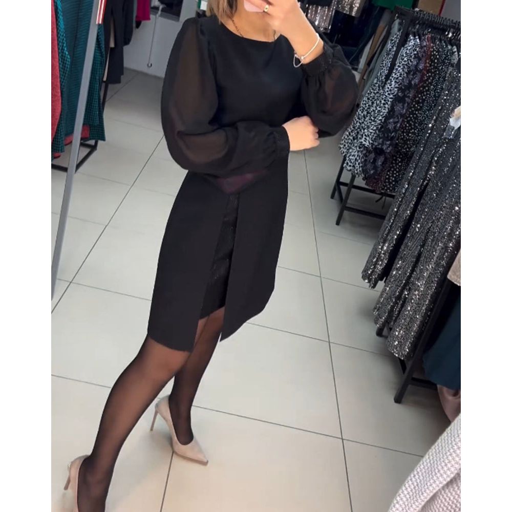 Women's Classic Midi Dress with Side Slit and Versatile Design