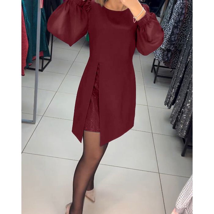 Women's Classic Midi Dress with Side Slit and Versatile Design