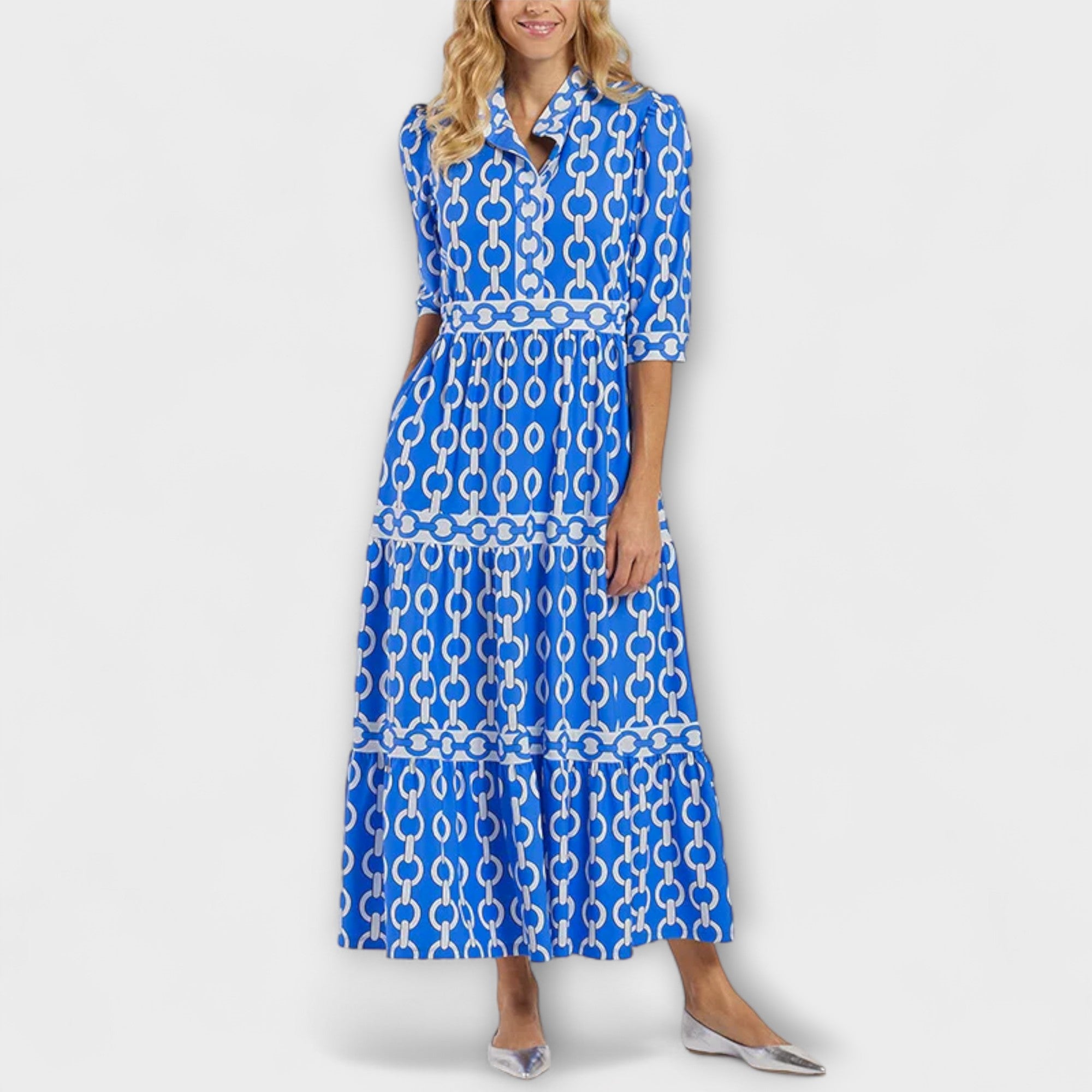 Women's Midi Dress with Chain Pattern and Sleeveless Design