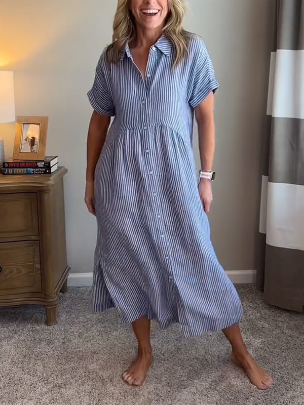 Women's Button-Up Shirt with Striped Pattern and Classic Fit