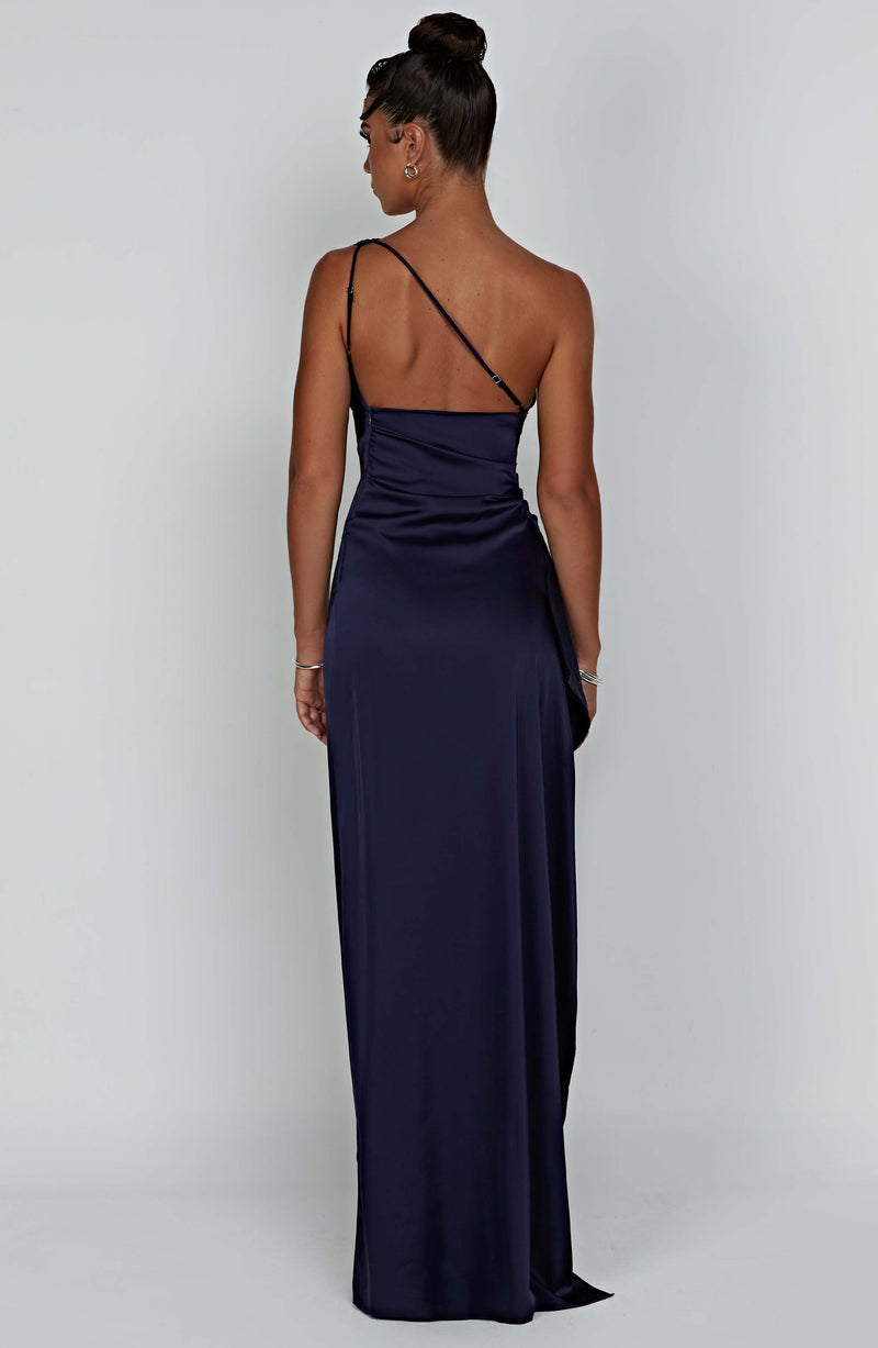 Women's Bodycon Dress with One Shoulder Design and Satin Finish