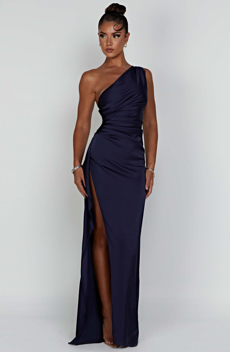 Women's Bodycon Dress with One Shoulder Design and Satin Finish