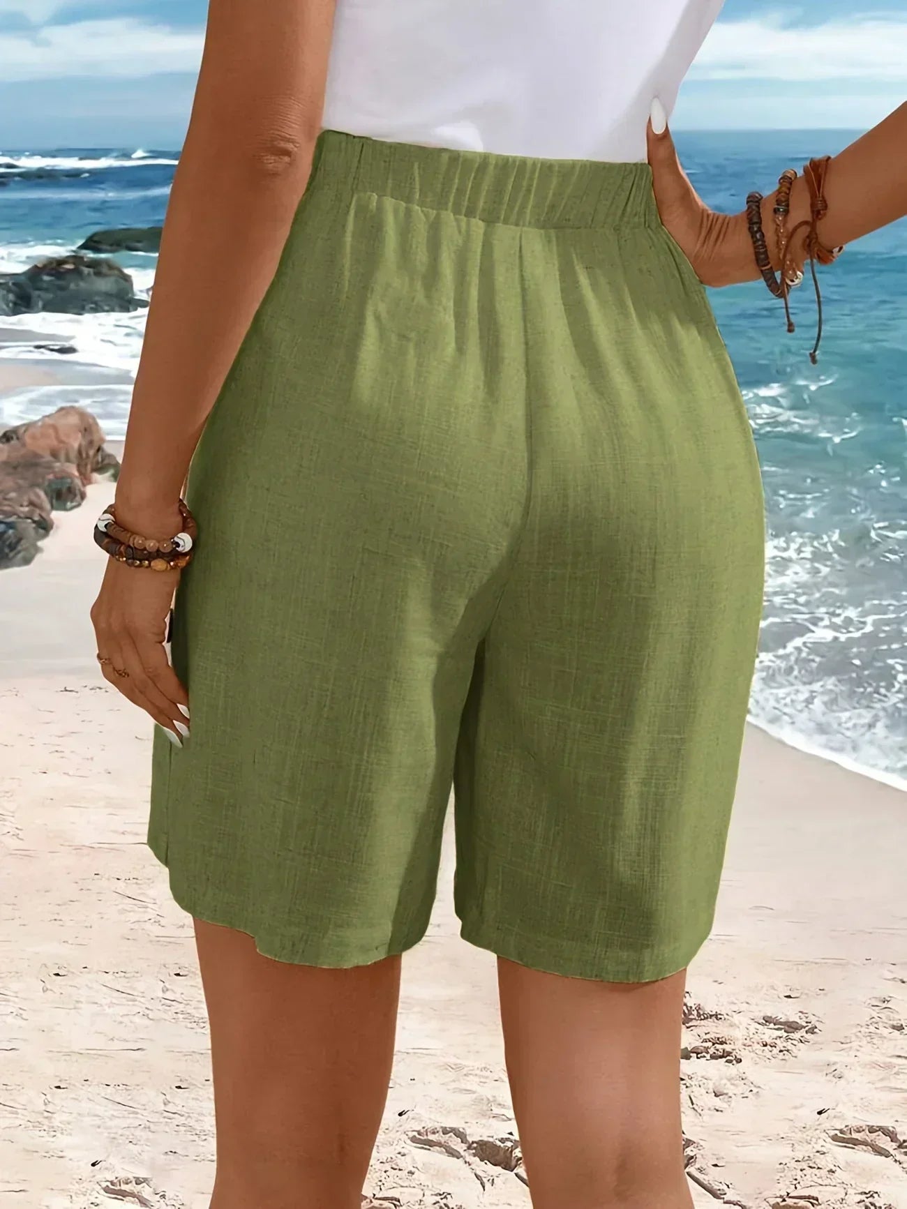Women's Button-Up Shorts with Relaxed Fit and Adjustable Waist
