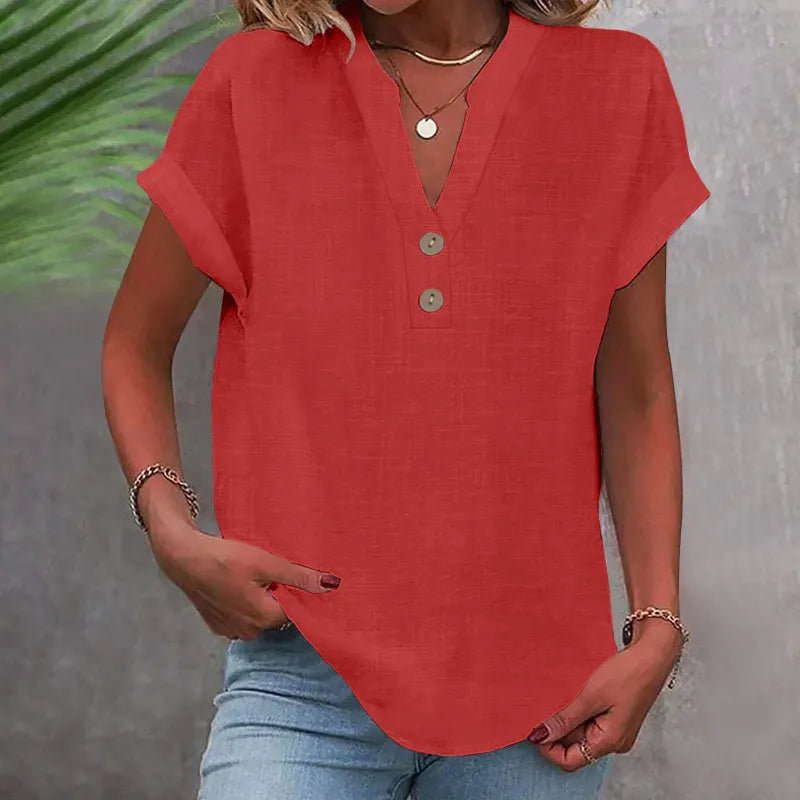 Women’s Blouse | V-Neck with Button Detail