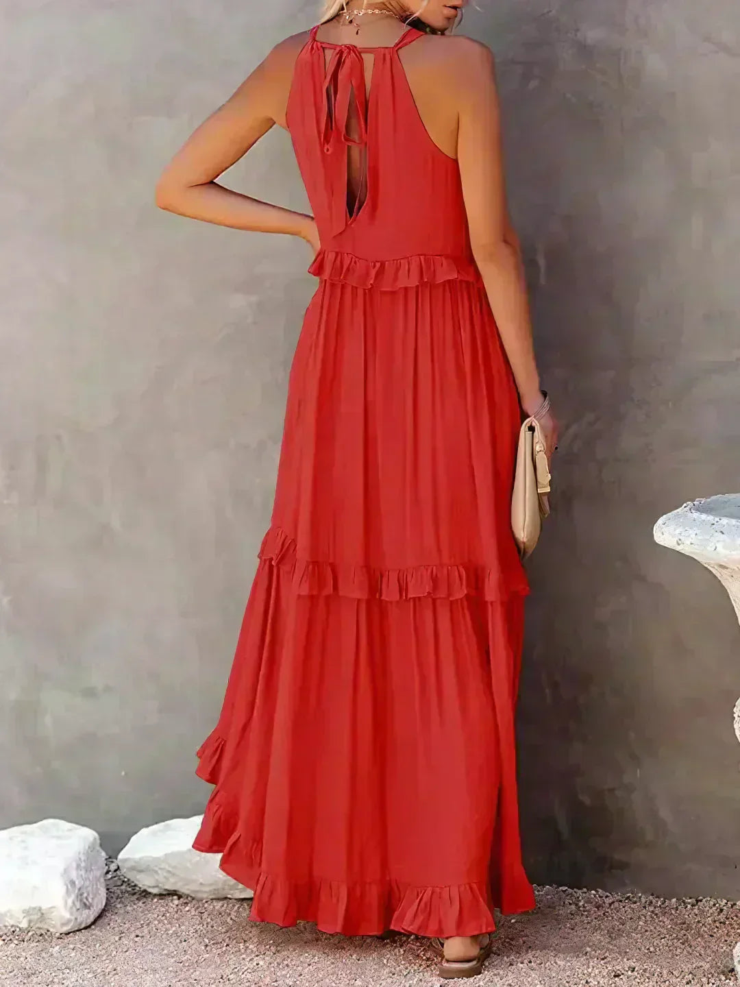 Women's Sleeveless Dress with Ruffles and Flowy Design