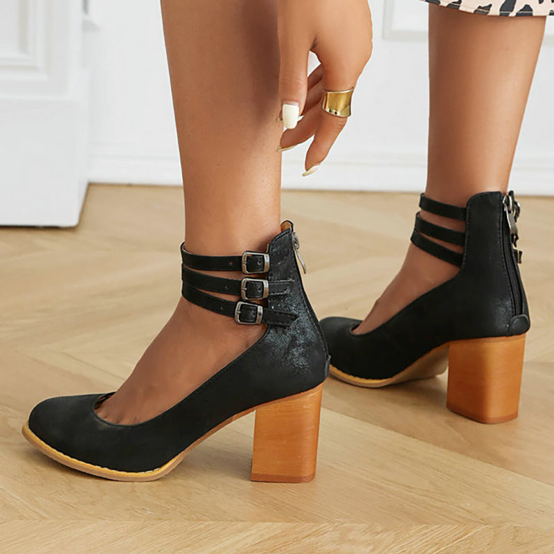 Casilda™ | Smooth Sandals with Ankle Strap and Thick Heel